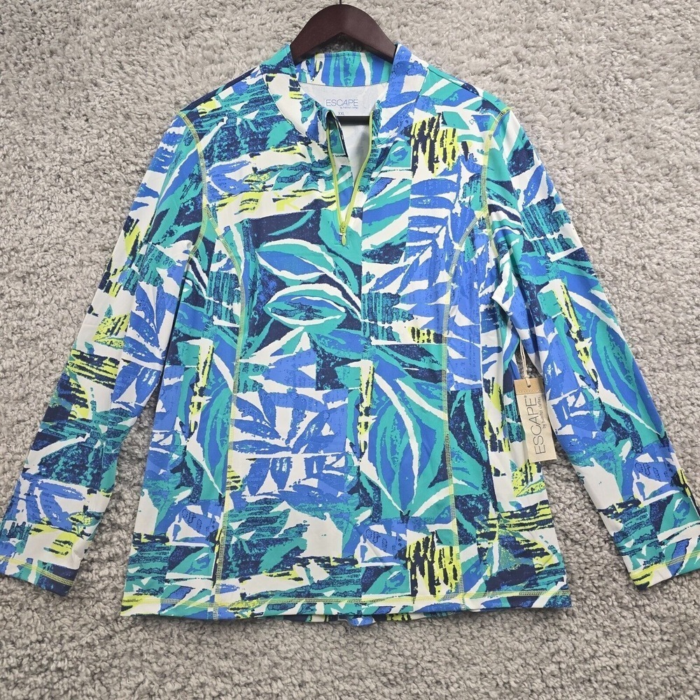 Escape by Habitat Womens 1/4 Zip Stretch Active Top Blue Green Size XXL